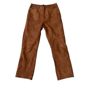 HAROLD'S Pants Womens Sz 6 Suede Leather Zip Front High Waisted Brown Vtg